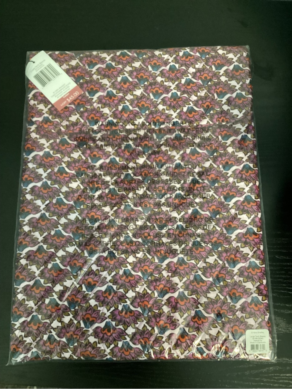 Vera Bradley Large Quilted Envelope Tech Sleeve 15" Laptop iPad NEW Scaevola Fan